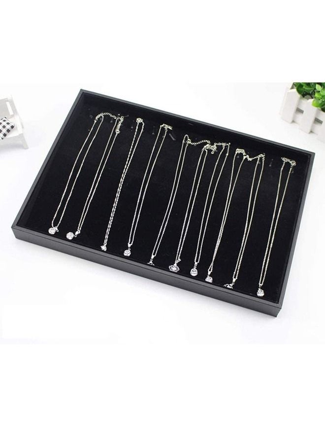 PADOM Padom Jewelry Tray Organizer, Necklace Pendant Organizer Watch Storage Rings Earrings Bracelet Organizer Tray Showcase Display Velvet Stackable Jewelry Storage BLACK COLOR Necklace  - Image 5