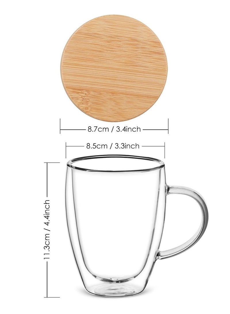 HOME ZONE Double-Walled Glass Coffee Mugs with Bamboo Lid - 450ml (Set of  2) - Image 2