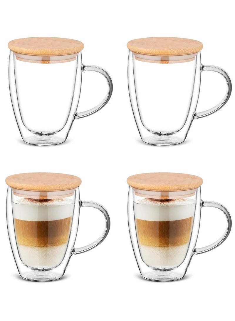 HOME ZONE Double-Walled Glass Coffee Mugs with Bamboo Lid - 450ml (Set of  2) - Image 1