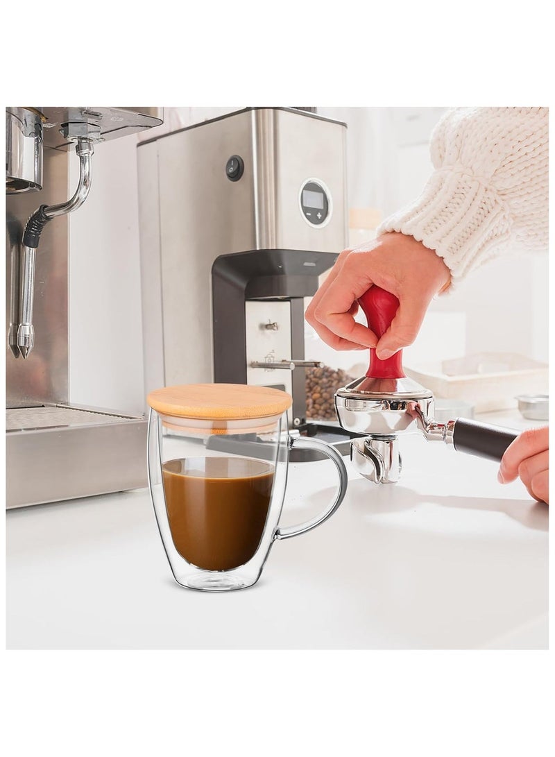 HOME ZONE Double-Walled Glass Coffee Mugs with Bamboo Lid - 450ml (Set of  2) - Image 5