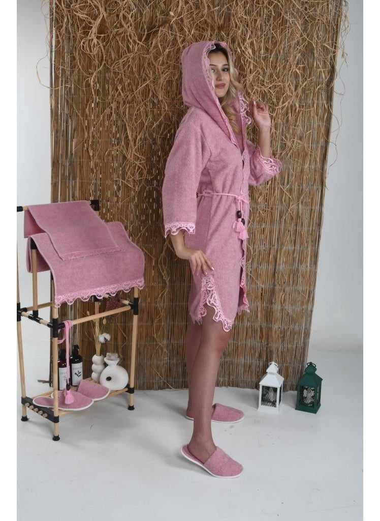 Ender Home Rosa Bridal Bathrobe Set 5 Pieces Lace Dowry Women's Bathrobe  - Image 2