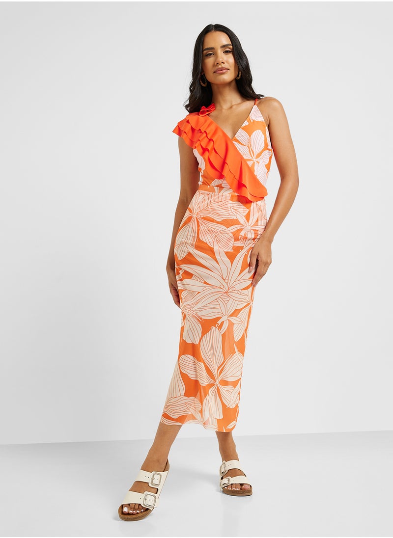ELLA Floral Print One Shoulder Ruffled Swimsuit & Beach Skirt  - Image 5