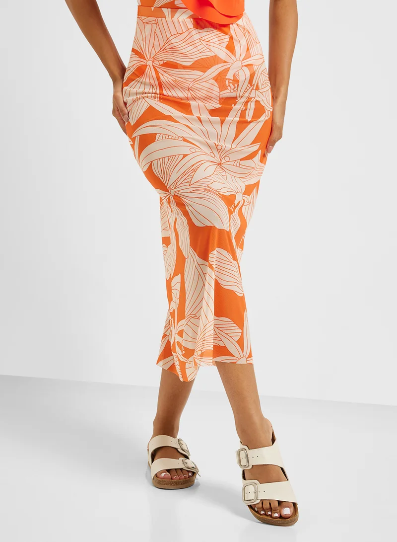 ELLA Floral Print One Shoulder Ruffled Swimsuit & Beach Skirt