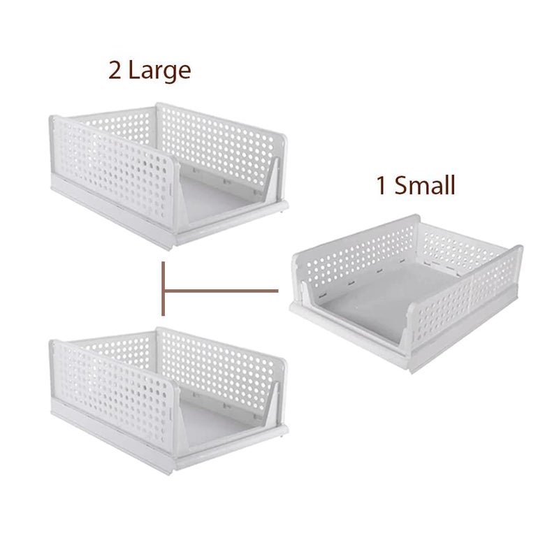 VERAT Plastic Foldable Stackable Organizers Rack Drawer Shelf Storage Container for Home Wardrobe Cupboard Pack of 3 2 Large1 Small - Image 4