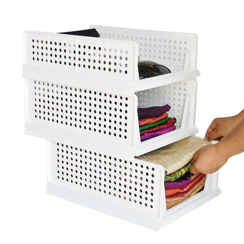 VERAT Plastic Foldable Stackable Organizers Rack Drawer Shelf Storage Container for Home Wardrobe Cupboard Pack of 3 2 Large1 Small - Image 1