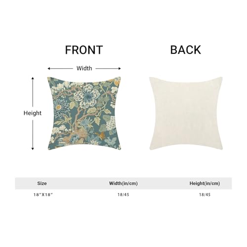 CXMEIFLY Chinoiserie Pillow Covers 18 x 18 Inch Set of 2 Vintage Blue Green Teal Floral Decor Throw Pillows Retro Rustic Flowers Outdoor Farmhouse Linen Decorative Pillowcases for Couch Bed Sofa - Image 5