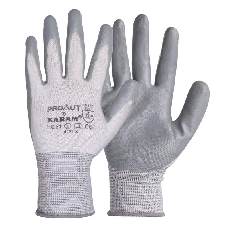 Karam HS31 Safety Gloves for Mechanical Hazards | Safety Work Gloves with White Liner with Grey Nitrile Coating | Industrial Use | Cut Resistant | Abrasion, Tear & Puncture Resistant | Size-L - Image 5