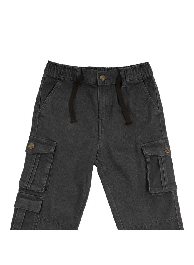 MARWAN Denim Kids Boys Cargo Long Pants with Adjustable Elastic Waistband and Trendy Wide-Leg Design (2–8 Years) - Image 3