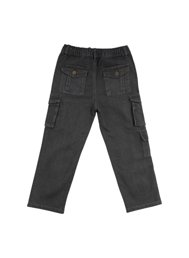 MARWAN Denim Kids Boys Cargo Long Pants with Adjustable Elastic Waistband and Trendy Wide-Leg Design (2–8 Years) - Image 2