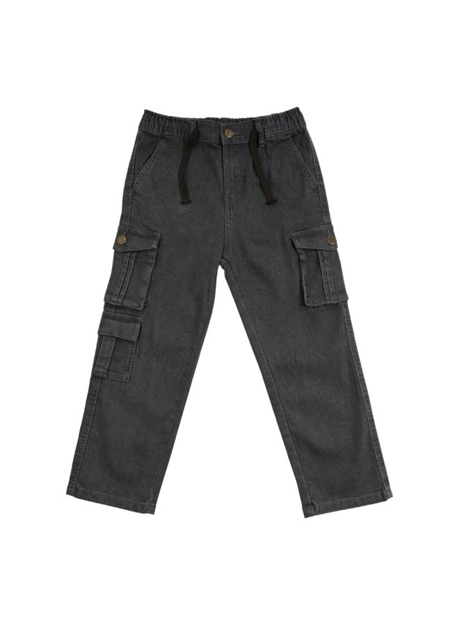 MARWAN Denim Kids Boys Cargo Long Pants with Adjustable Elastic Waistband and Trendy Wide-Leg Design (2–8 Years) - Image 1