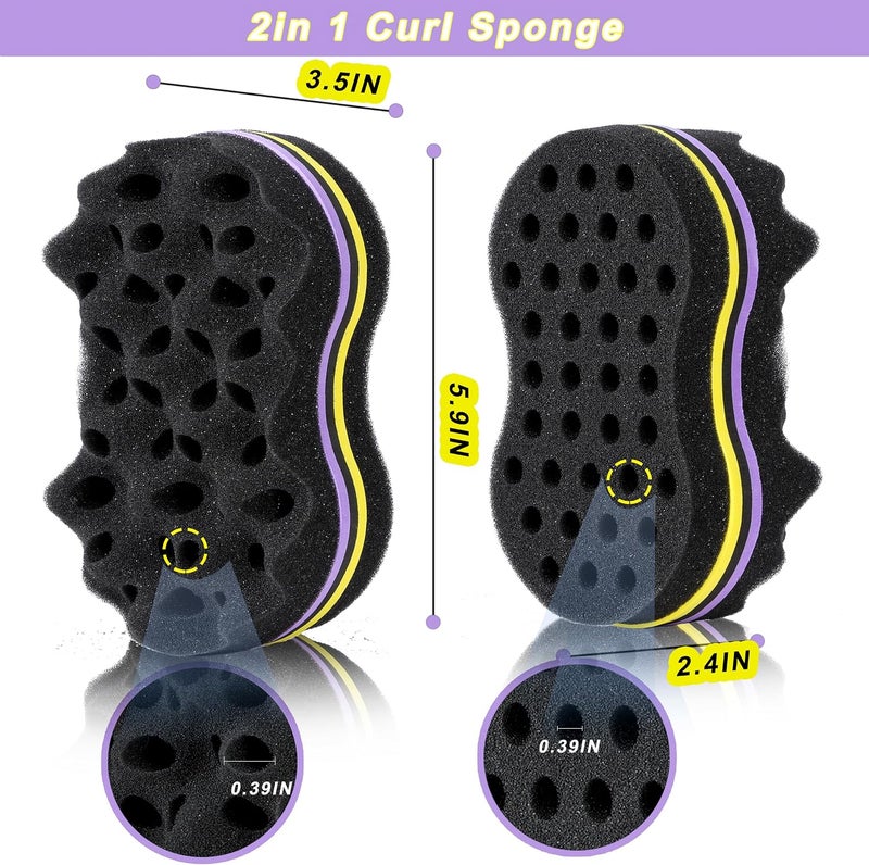 Supaze 2Pcs Yellow Curl Sponge Set for Men & Women - Small Holes Design, Two-Sided for Natural and Black Hair Styles, Twist Sponge Brushes - Image 3