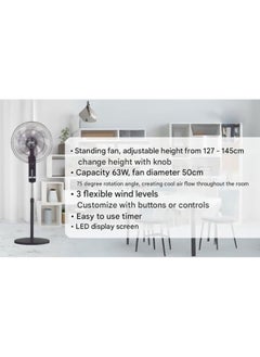 Rapido Rapido RWF-20AHD 20-Inch Standing Fan with Remote Control, 3 Wind Levels, LED Display & Adjustable Height (Up to 1.45m)  - Image 4