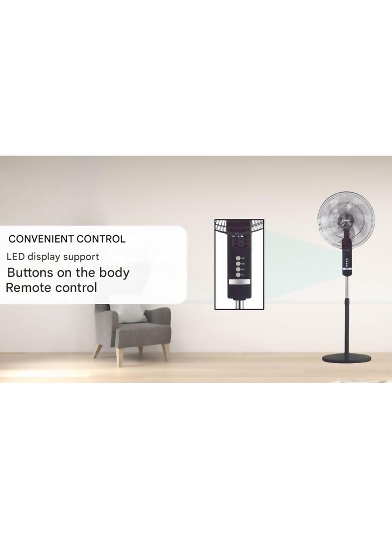 Rapido - Rapido RWF-20AHD 20-Inch Standing Fan with Remote Control, 3 Wind Levels, LED Display & Adjustable Height (Up to 1.45m) - Image 1