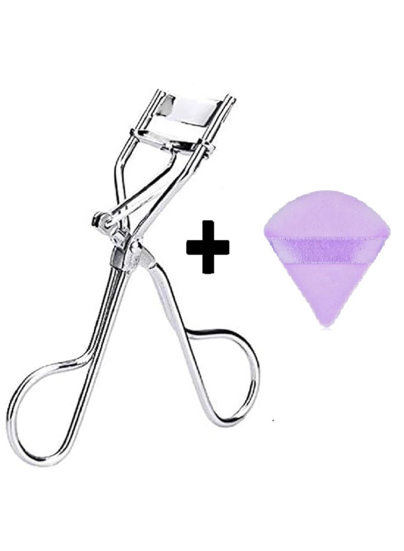 Professional stainless steel eyelash curler + sponge for applying makeup and powder applicator  – This professional eyelash curler features a comfortable grip for a natural, all-day curl and a soft silicone pad to protect your lashes. - Image 3