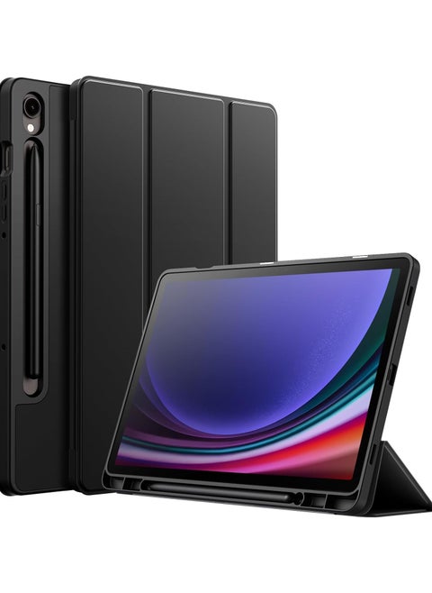Case for Samsung Galaxy Tab S9 FE 11 Inch with S Pen Holder, Soft TPU Tri-Fold Stand Protective Tablet Cover, Support S Pen Charging, Auto Wake/Sleep (Graphite Black)