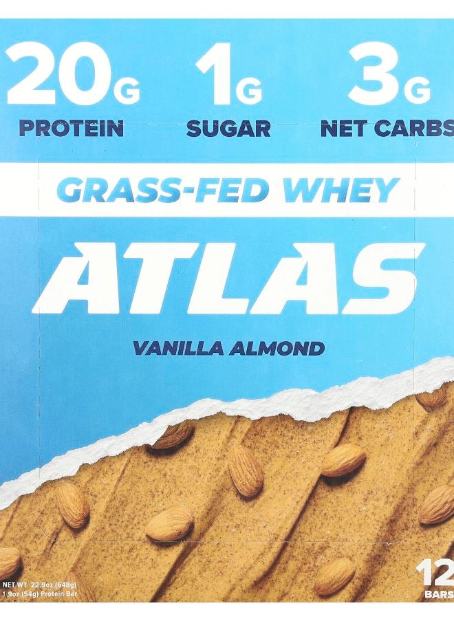 ATLAS Grass-Fed Whey Protein Bar Vanilla Almond 12 Bars 1.9 oz (54 g) Each