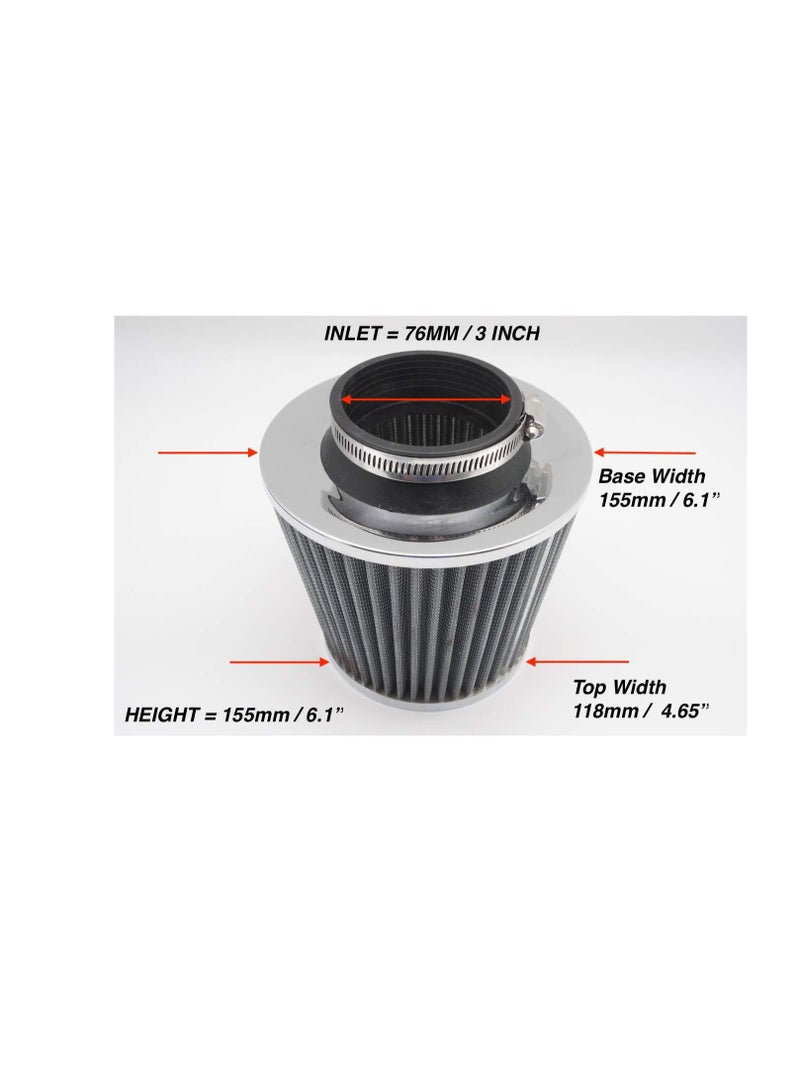 Car Air Filter Dry Air Filter for Cold Air Intake, 3 Inch Hole Cone Filter, Suitable for Cars Gray Color - Image 4