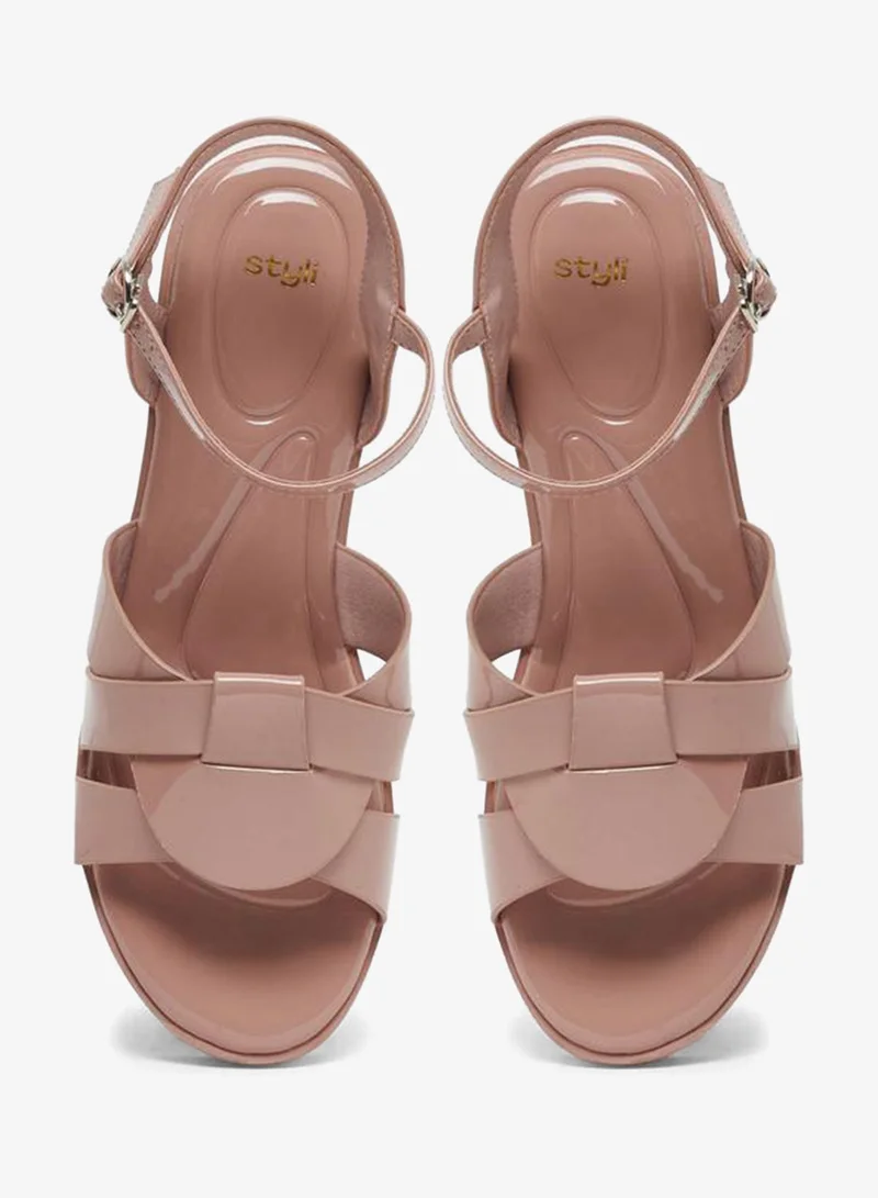 Styli Pink Strappy Platform Heel Sandals with Ankle Strap for Women | Best Price UAE