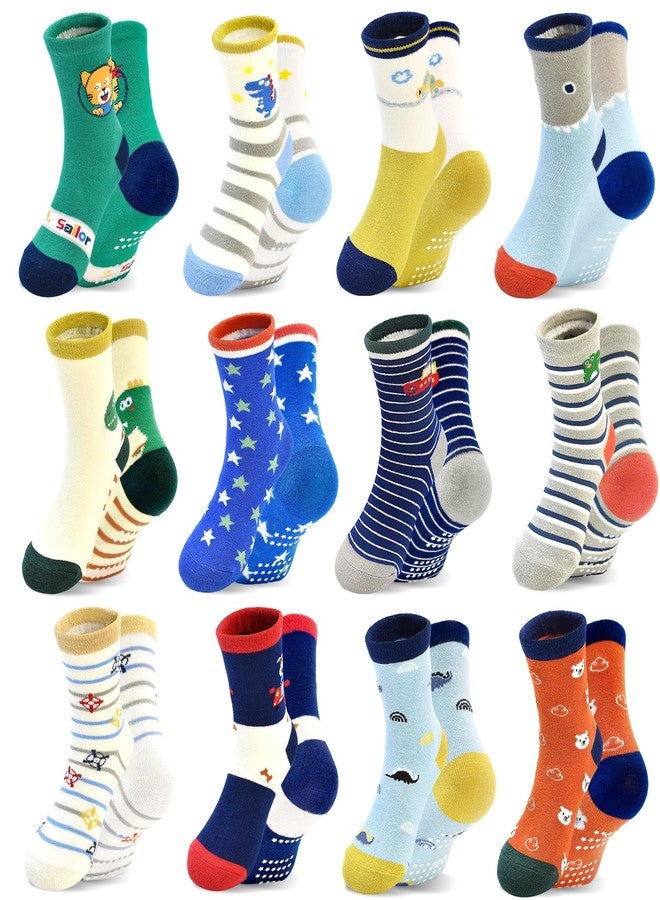 HYCLES Non-Slip Toddler Socks, Cartoon Dinosaur Animal Boy Grip Socks for 3-5T Kids Baby - Image 1