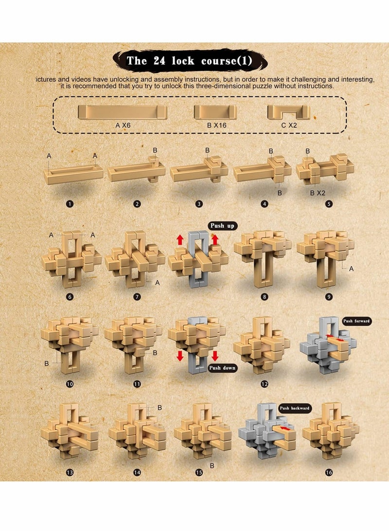 SOLARAE 3D Brain Puzzle Teaser Kongming 24 Lock (Upgraded Version),eco-Friendly materil,Logic Test and Handheld Disentanglement Games, Durable Plastic Educational Toys for Kids and Adults - Image 2