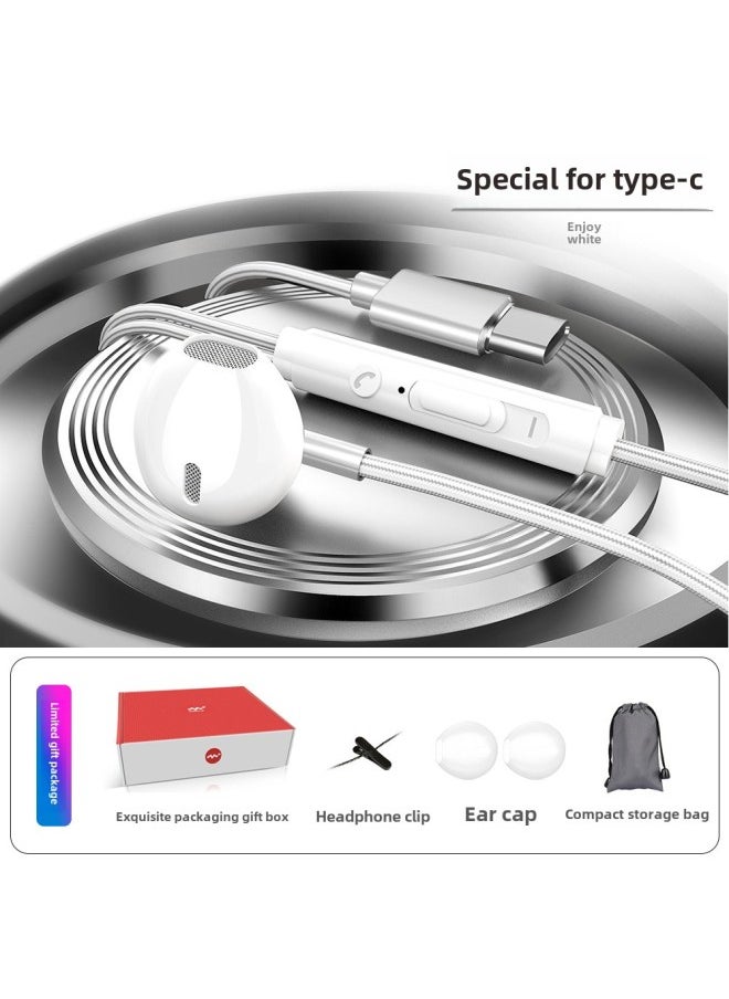 Generic BNR Headphones Are Suitable For Huawei Eight Nuclear High-quality Apple Wire-controlled Gaming Computer Mobile Phone Earplugs-Color:S6 Type-C Flagship Edition [exclusive Silver] Gift Box Packaging + Silicone Ear Cap Clip + Storage Bag  - Image 1