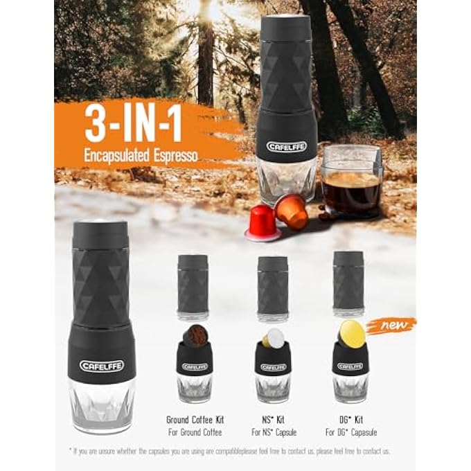 كافلف ماكينة تحضير قهوة كبسولة محمولة Mk501، 3 في 1 صغيرة الحجم وصغيرة الحجم للسفر والتخييم والمشي لمسافات طويلة والمكتب، لون أسود - Image 2