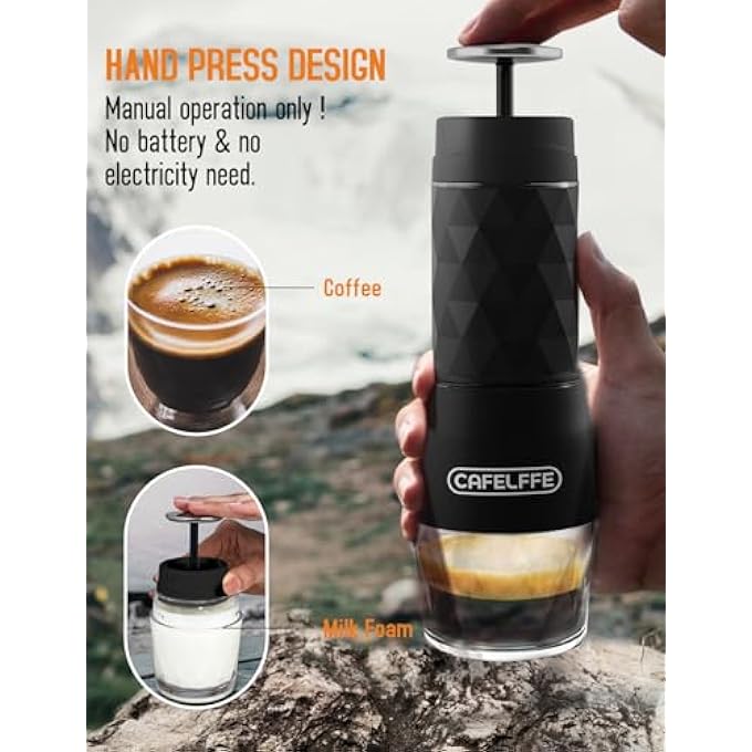 كافلف ماكينة تحضير قهوة كبسولة محمولة Mk501، 3 في 1 صغيرة الحجم وصغيرة الحجم للسفر والتخييم والمشي لمسافات طويلة والمكتب، لون أسود - Image 3