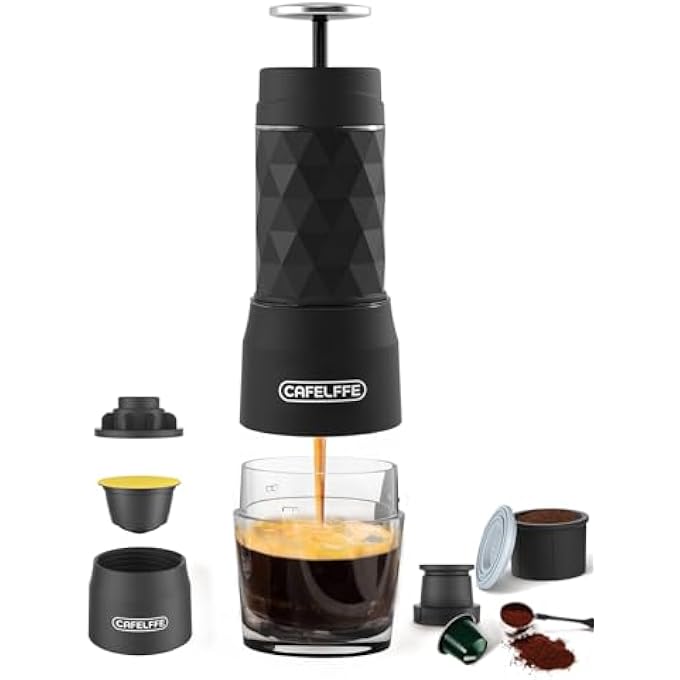 كافلف ماكينة تحضير قهوة كبسولة محمولة Mk501، 3 في 1 صغيرة الحجم وصغيرة الحجم للسفر والتخييم والمشي لمسافات طويلة والمكتب، لون أسود - Image 1