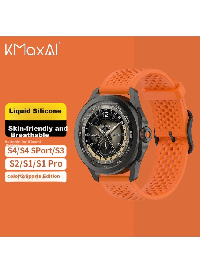KMaxAI حزام ساعة كيمكساي السائل السيليكوني لساعة شاومي S4/S4 سبورت S1/S2/S3 برو إصدار رياضي ملون قابل للتنفس برتقالي - Image 1