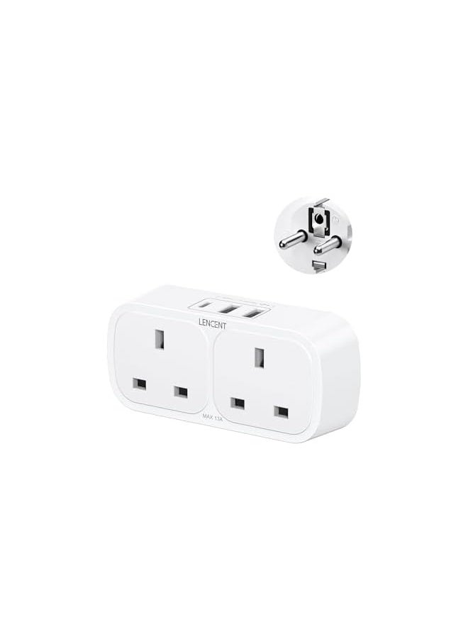 Lencent LENCENT UK to EU Euro European Plug Adapter with 1 Type C and 2 USB Ports, 2 Way Grounded Travel Adapter for Spain Germany France Portugal Greece Russia Netherlands Turkey and more(Type E/F)  - Image 2