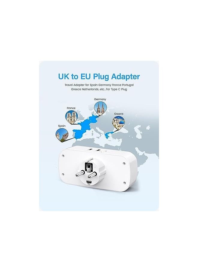 Lencent LENCENT UK to EU Euro European Plug Adapter with 1 Type C and 2 USB Ports, 2 Way Grounded Travel Adapter for Spain Germany France Portugal Greece Russia Netherlands Turkey and more(Type E/F)  - Image 3