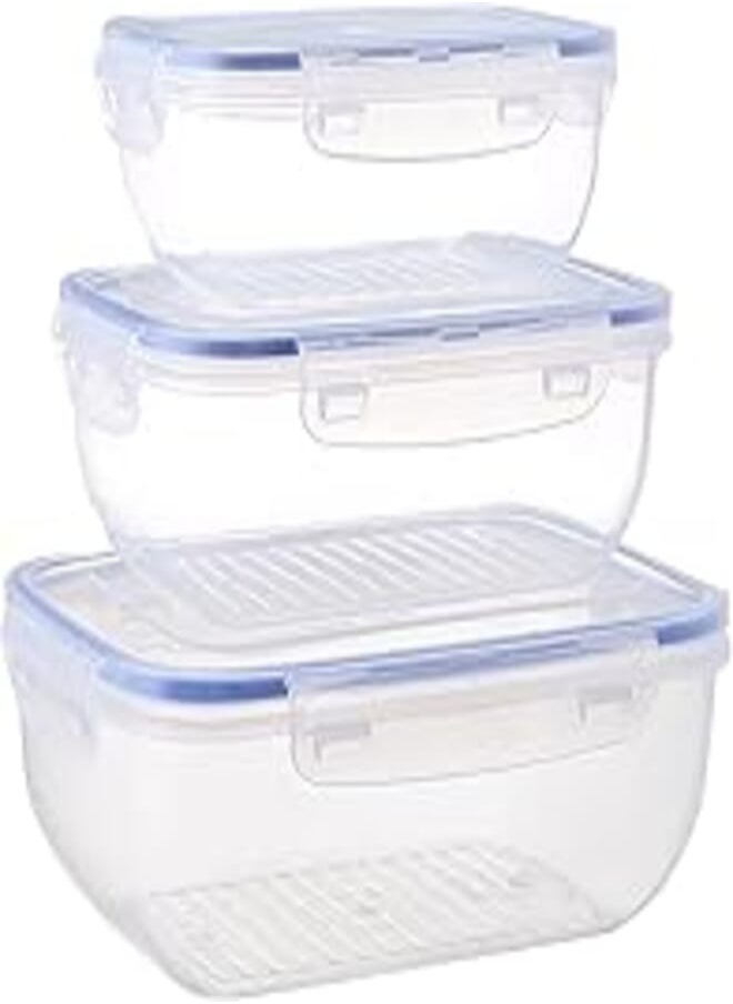 Bager Bager Cook&Lock Rectangular Storage Container Set 3 Pcs (800+1400+2300 Ml) (Std), Transparent 