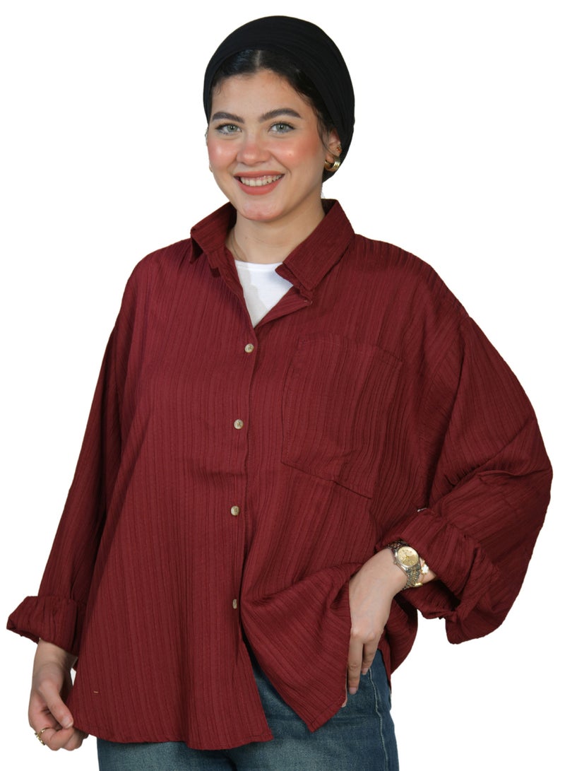 oversize women shirt - burgundy color - Image 1