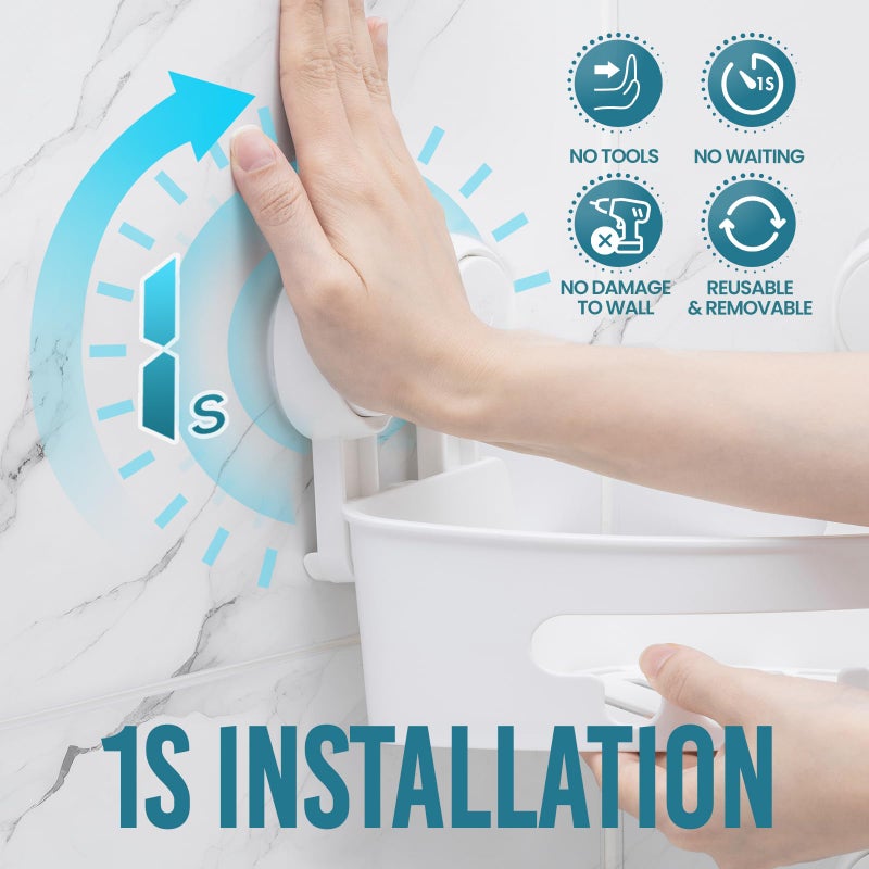 تايلي ذيل زاوية دش العلبة مع أكواب شفط الجدار مثبتة على الجدار رف دش بلاستيكي للحمامات الصغيرة المطبخ المطبخ القابل للإزالة. - Image 3