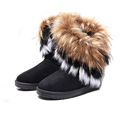 King Ma Women's Faux Fur Tassel Winter Snow Boot Suede Flat Ankle Boots - Image 5