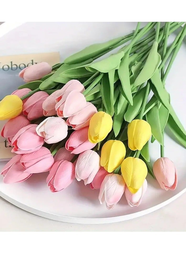 Tulip Bouquet, Small Artificial Tulips, 10 Pieces - Pink - Image 2