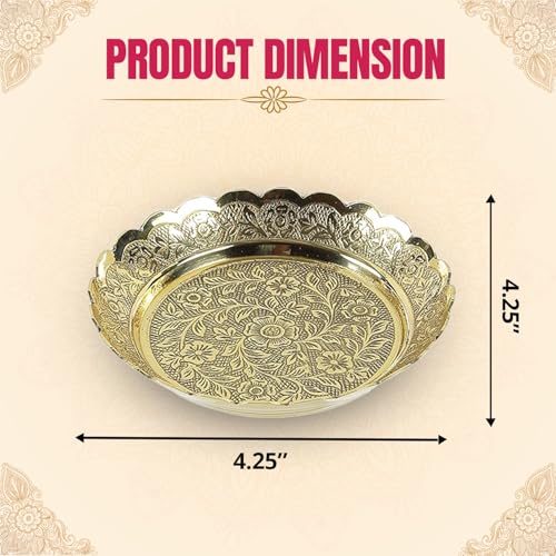 Klassic Decorative Handicraft Flower Embossed Design Brass Pooja Thali/Plate | 5 Inch Size | Best for Home & Office Decoration & Gifting (Pack of 1, Gold) - Image 3
