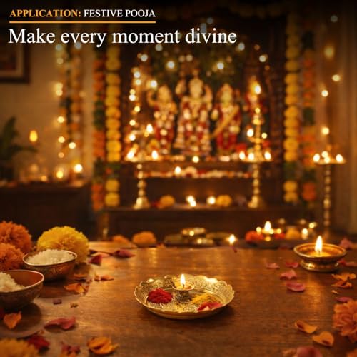 Klassic Decorative Handicraft Flower Embossed Design Brass Pooja Thali/Plate | 5 Inch Size | Best for Home & Office Decoration & Gifting (Pack of 1, Gold) - Image 5