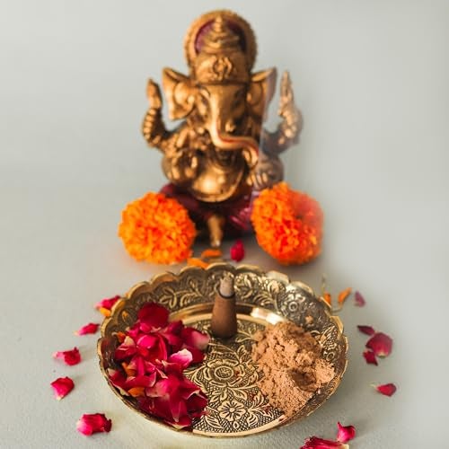 Klassic Decorative Handicraft Flower Embossed Design Brass Pooja Thali/Plate | 5 Inch Size | Best for Home & Office Decoration & Gifting (Pack of 1, Gold) - Image 1