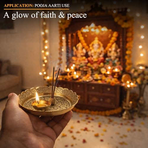 Klassic Decorative Handicraft Flower Embossed Design Brass Pooja Thali/Plate | 5 Inch Size | Best for Home & Office Decoration & Gifting (Pack of 1, Gold) - Image 4