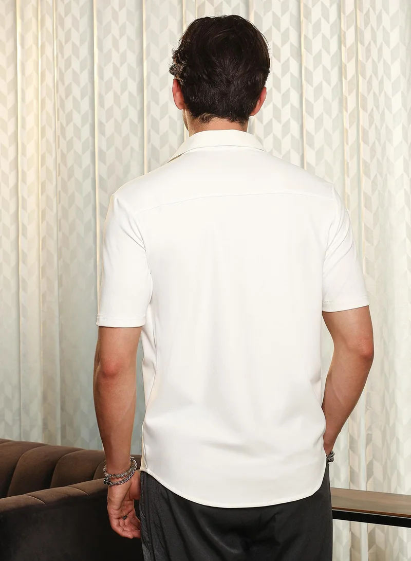CAHOOT  Men's Cream White Seamless Waffle-Knit Shirt for Men | Best Price UAE