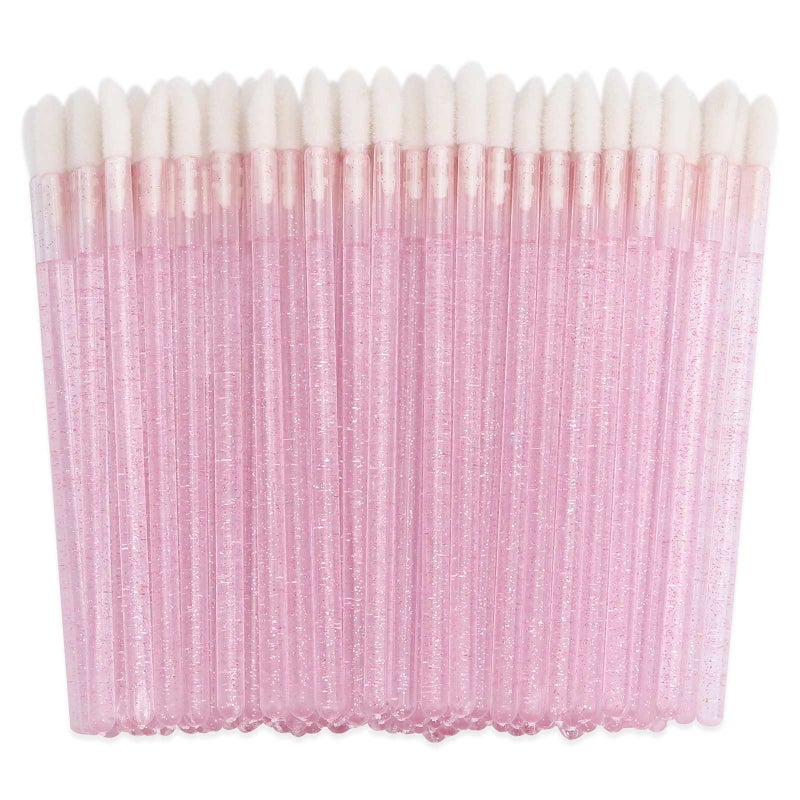 BTYMS 100 Pieces Lipstick Wands Disposable Lip Gloss Cosmetic Applicator Ctystal Lip Wands Bulk Pink
