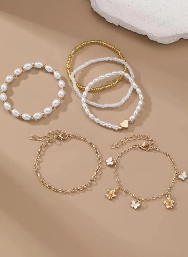 Take Two  Pack of 6 - Multi-Color Faux Pearl and Charm Bracelet for Women | Best Price UAE
