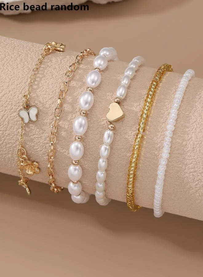 Take Two  Pack of 6 - Multi-Color Faux Pearl and Charm Bracelet for Women | Best Price UAE