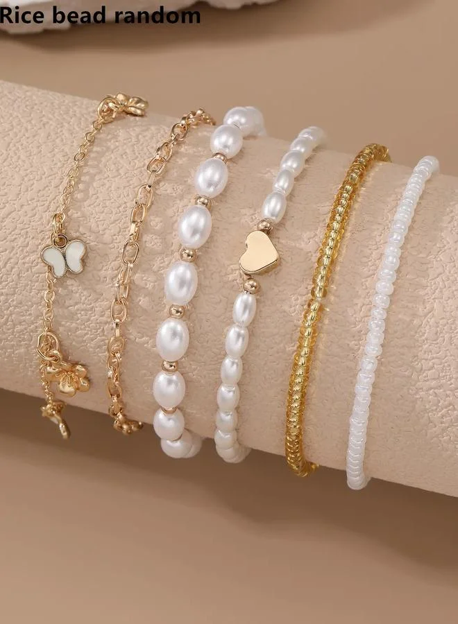 Take Two  Pack of 6 - Multi-Color Faux Pearl and Charm Bracelet for Women | Best Price UAE