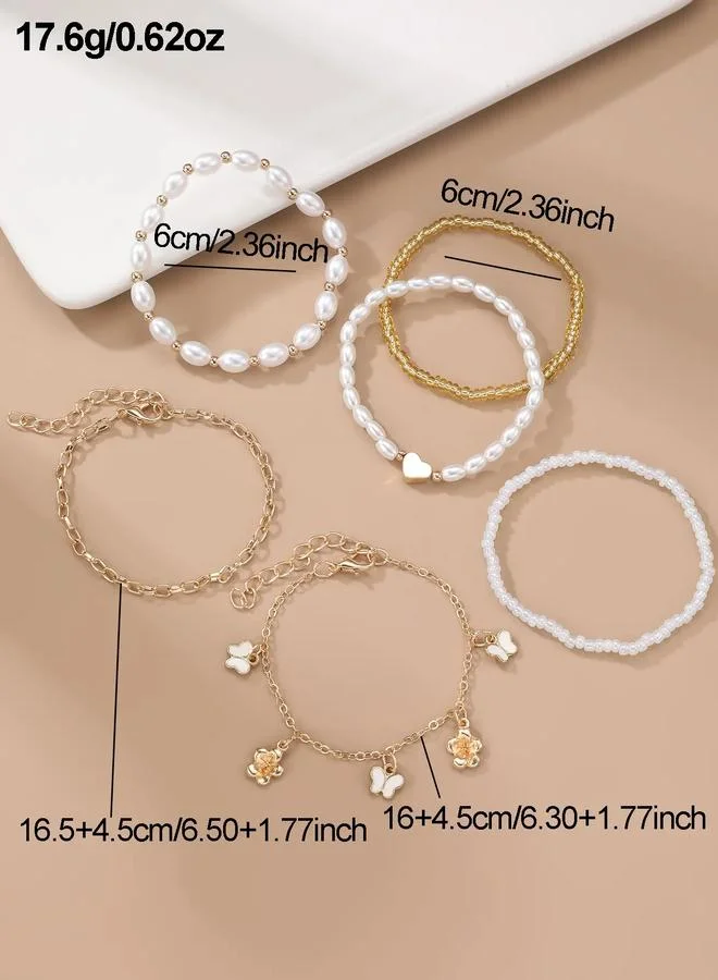 Take Two  Pack of 6 - Multi-Color Faux Pearl and Charm Bracelet for Women | Best Price UAE