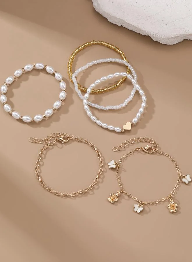 Take Two  Pack of 6 - Multi-Color Faux Pearl and Charm Bracelet for Women | Best Price UAE