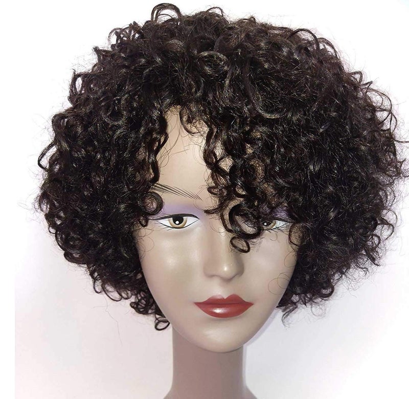 HUA Brazilian Kinky Curly 10 Inch Human Hair Wigs for Black Women Wear and Go Glueless Short Wig with Natural Color 100 Human Hair