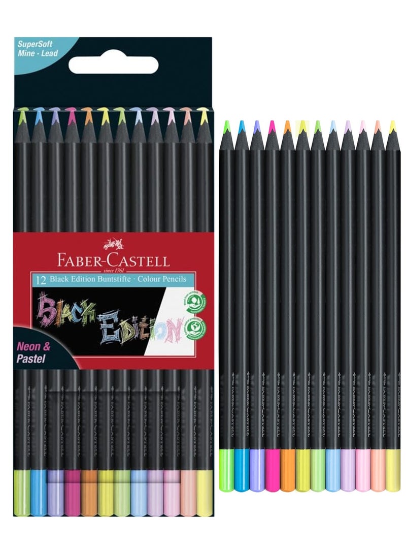 FABER-CASTELL 12-Piece Black Edition Colour Pencils Neon And Pastel Colours - Image 1