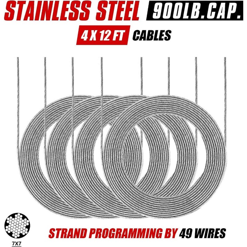 Sun Shade Sail Hardware Kit 6 inch with 4pcs 50.5ft Cable Wire Rope 304 Stainless Steel for Patio, Garden Triangle Rectangle and Square Sun Shade Sails Installation 59 pcs - Image 4
